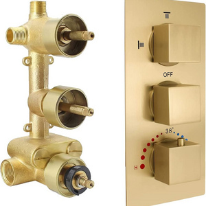 3-Way Shower Diverter Valve and Trim Kit Thermostatic Brass Shower Mixing Valve 3 Square Knobs Shower System Replacement