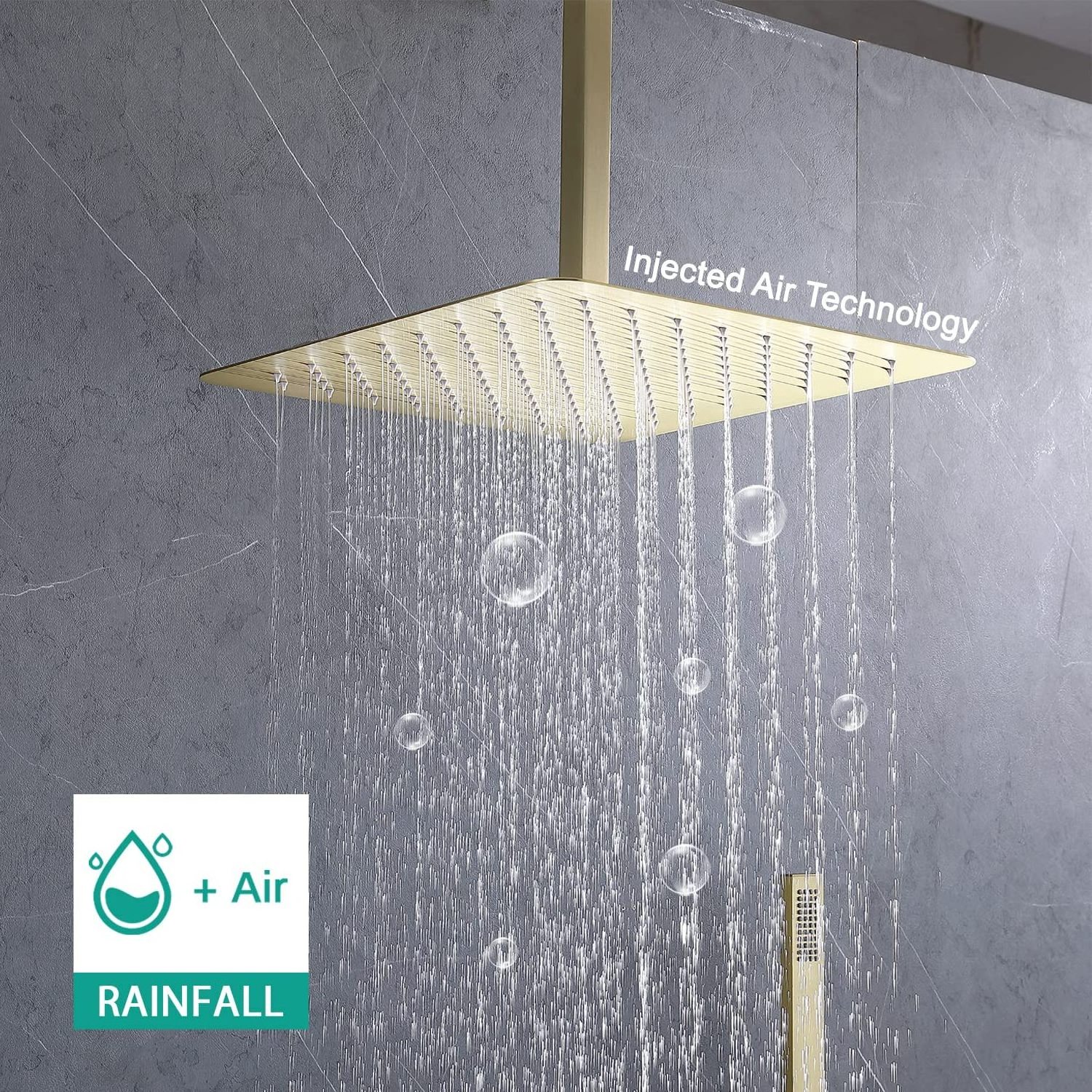 Ceiling Mount Rain Shower System Brushed Gold Shower Faucet Set 16 Inch High Pressure Overhead Rain Shower Head and Handheld