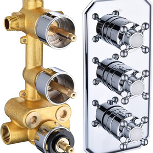 Solid Brass 3 Way  Chrome Thermostatic Shower Diverter Mixing Valve Replacement Antique Bathroom 3 Outlet Shower Mixer Valve Kit