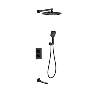 in-Wall Thermostat Black Square Shower Set Booster Top Spray Copper  Faucet Shower System 3 Modes Shower Head