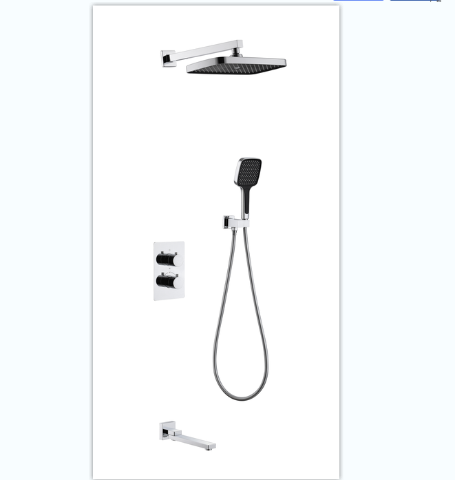 in-Wall Thermostat Black Square Shower Set Booster Top Spray Copper  Faucet Shower System 3 Modes Shower Head