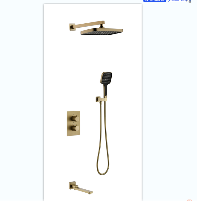 in-Wall Thermostat Black Square Shower Set Booster Top Spray Copper  Faucet Shower System 3 Modes Shower Head