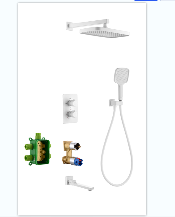 in-Wall Thermostat Black Square Shower Set Booster Top Spray Copper  Faucet Shower System 3 Modes Shower Head