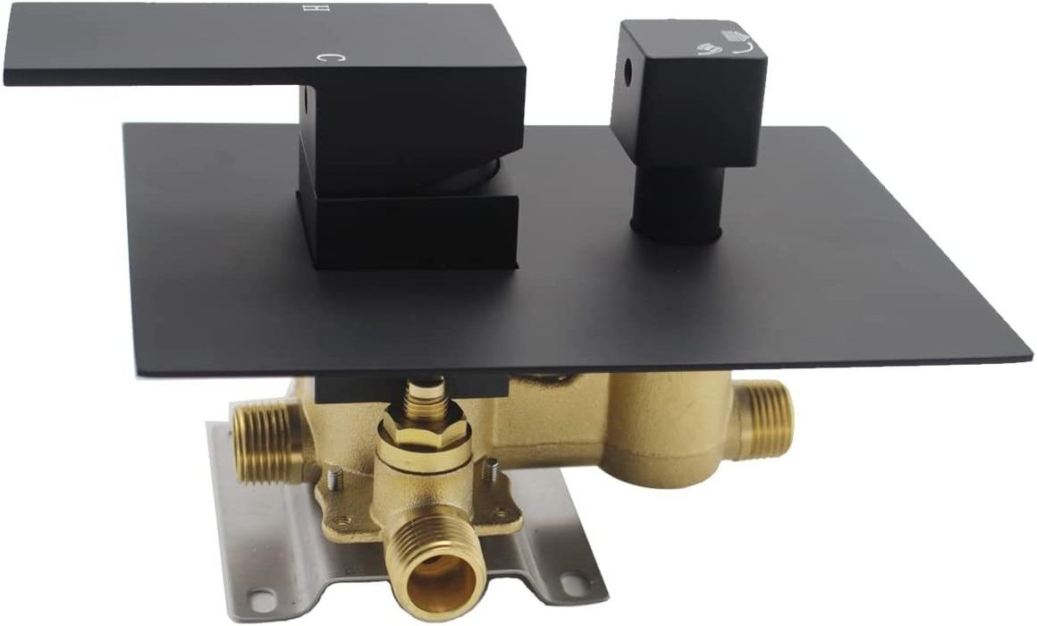 Matte Black Concealed 3 Way Outlet Function Shower Diverter Valve Brass Flow Control Mixer Mixing Rough-In Shower Valve Kit