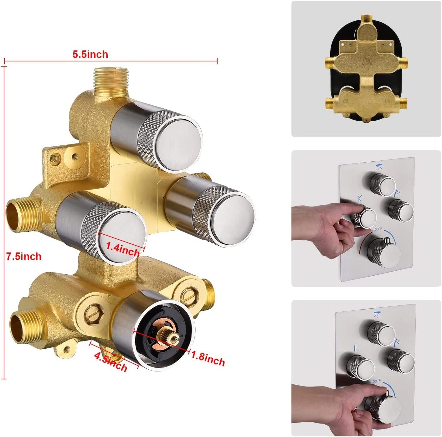 Brushed Nickel 3 Way Thermostatic Shower Valve Push Button Brass Mixer Shower Diverter Valve Kit Concealed 3 Outlet Multi