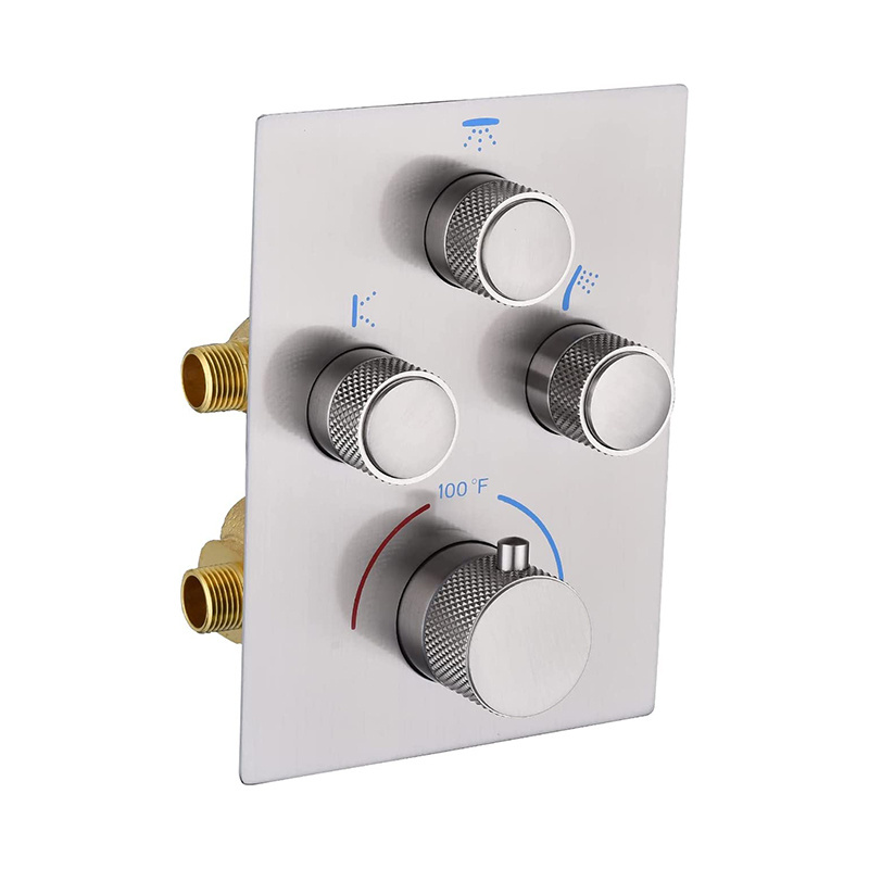 Brushed Nickel 3 Way Thermostatic Shower Valve Push Button Brass Mixer Shower Diverter Valve Kit Concealed 3 Outlet Multi