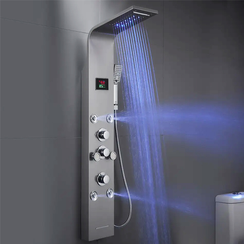 Hot Sale Luxury Thermostatic Led Rain Shower Head Wall Mounted Waterfall Stainless Steel  Shower Panels Bathroom