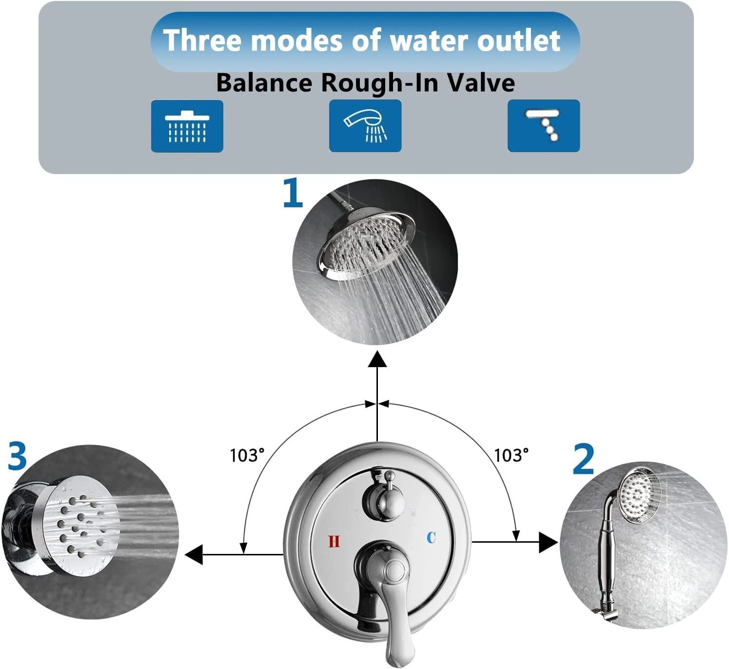 8 Inch Ceiling Rain Shower Antique telephone Shower Faucet Complete Set With 3 Way Balance Rough-In Valve Trim Kit Chrome