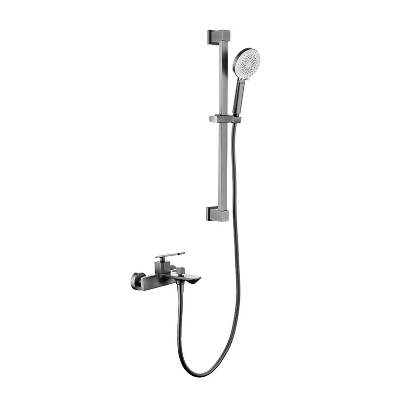 Hot and cold water mixing valve Gun Gray Bathroom Shower faucet with Wall Mount Slide Bar Set