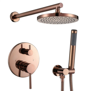 8 inch Wall Mount Rose Gold Hot and Cold Water Bathroom Shower Faucet System Round shower head