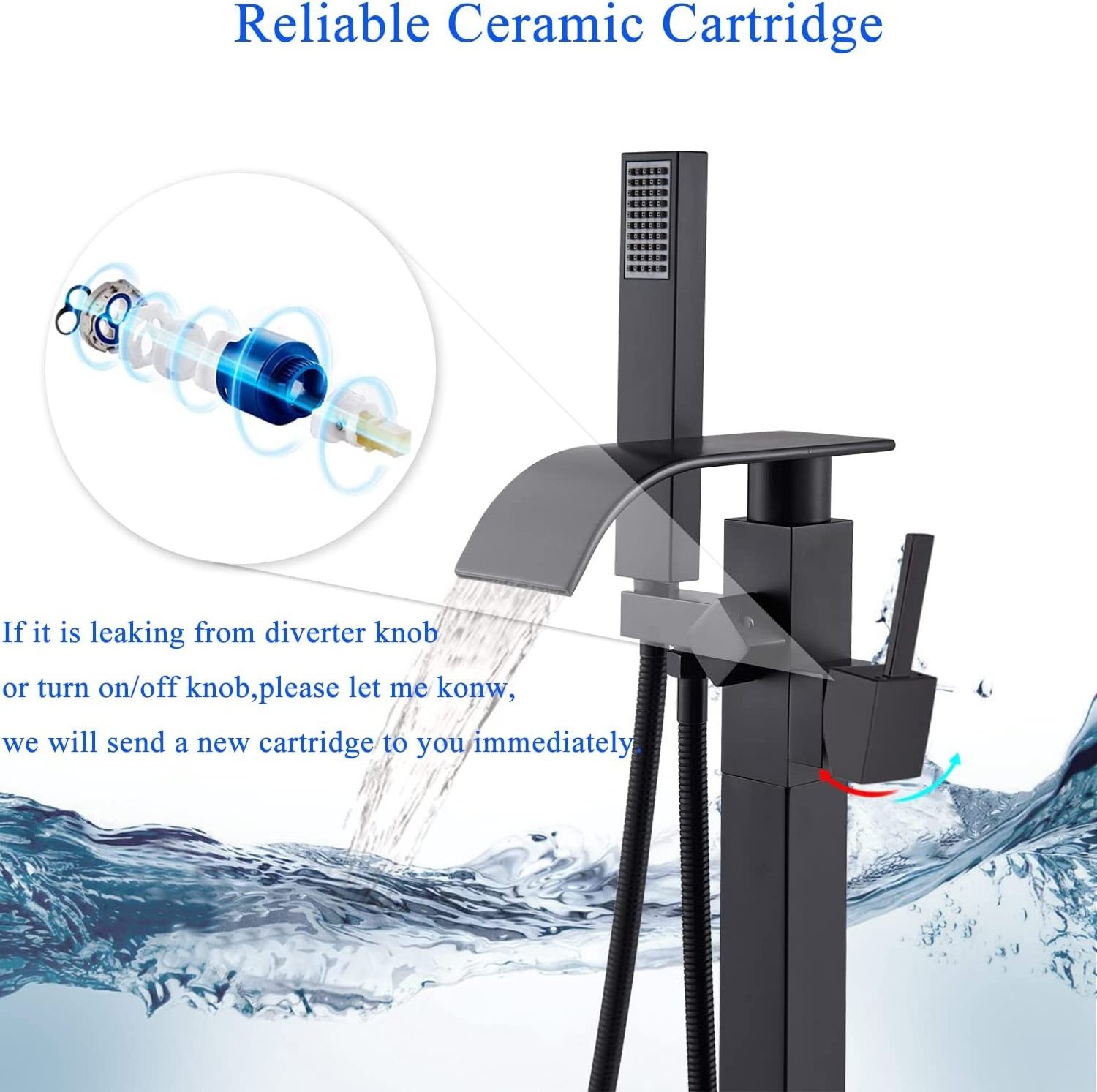 Free Standing Tub Faucet Matte Black Floor Mounted Tub Filler Faucet Brass Bathroom Tub Faucets with Hand Shower