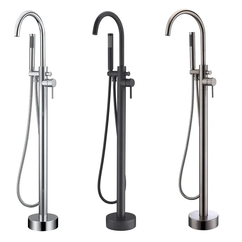 Chrome&Black&Brushed nickel Bathroom Floor stand Mounted Bath Tub Brass Freestanding Bathtub Faucet, bathtub mixer faucet set