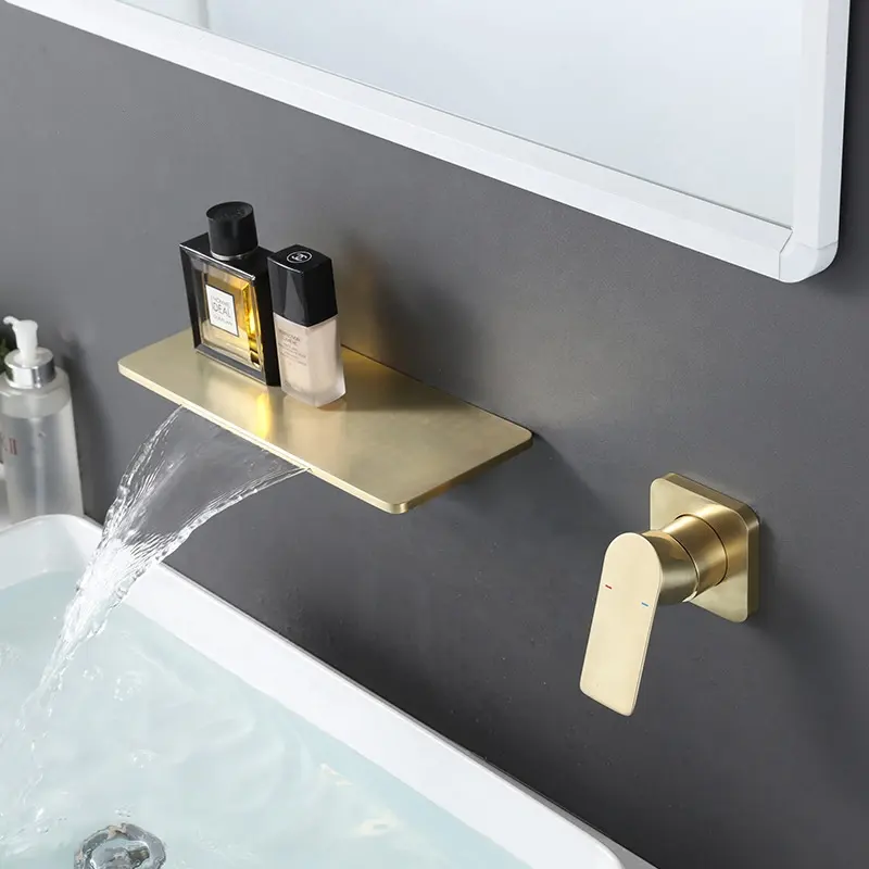 Brushed Gold Waterfall Bathroom Sink Faucet shower set Wall Mount Lavatory basin Faucets Black Mixer Tap