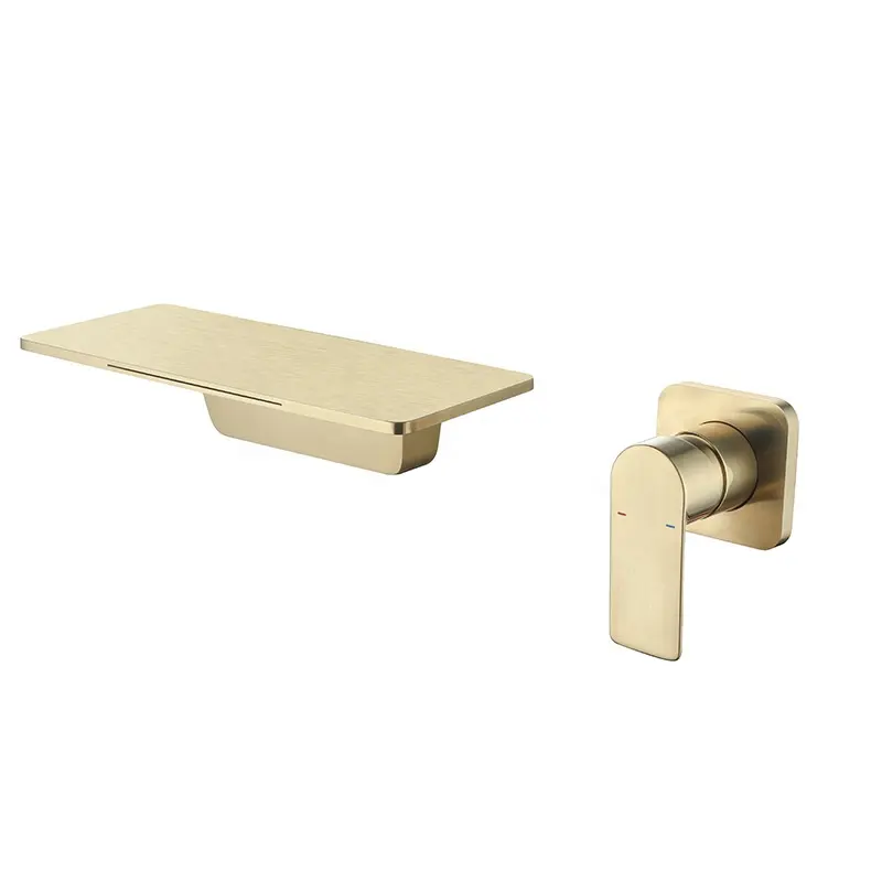 Brushed Gold Waterfall Bathroom Sink Faucet shower set Wall Mount Lavatory basin Faucets Black Mixer Tap