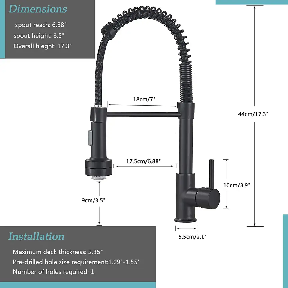 Stainless Steel Spring Commercial Kitchen Faucet Matte Black Single Handle LED Kitchen Sink Faucet With Pull Down Sprayer