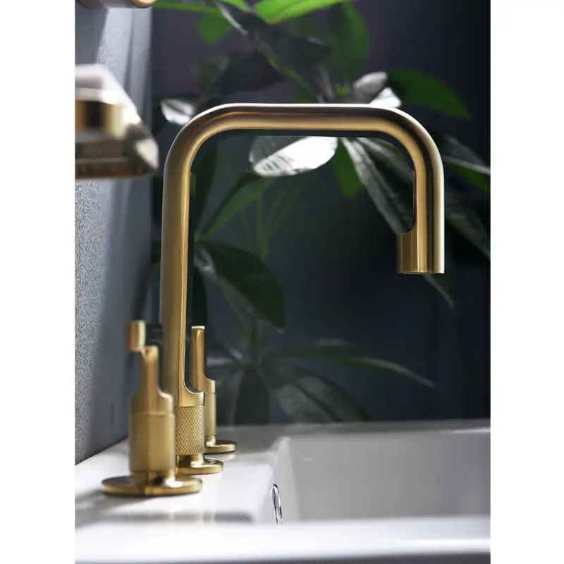 3 Hole Brass Bathroom Faucets Widespread Bathroom Faucet Brushed Gold Bathtub Faucets