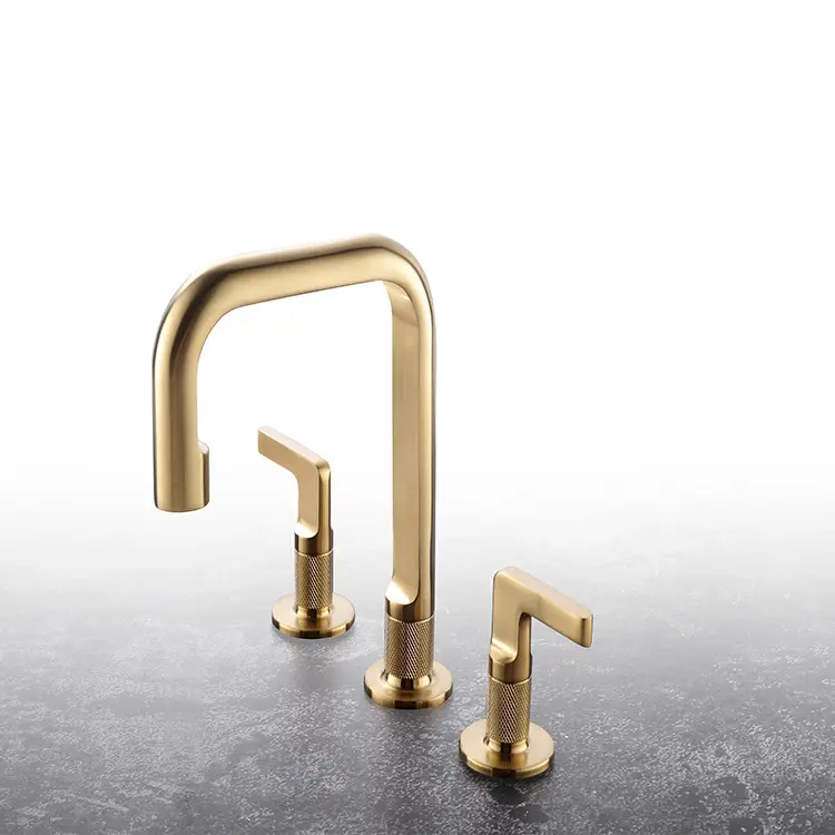 3 Hole Brass Bathroom Faucets Widespread Bathroom Faucet Brushed Gold Bathtub Faucets