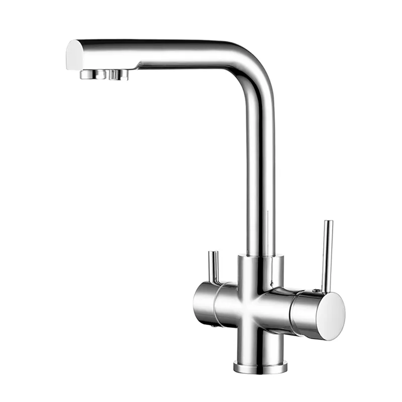 Modern Rotatable Brass double Handle Hot and Cold water Chrome Kitchen Faucet with water filter