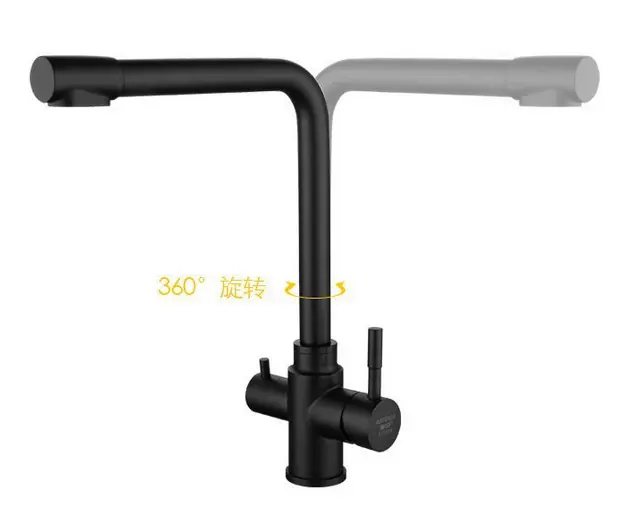 Modern Brass double Handle Matte Black Hot and Cold water Kitchen Faucet with Water Filtering