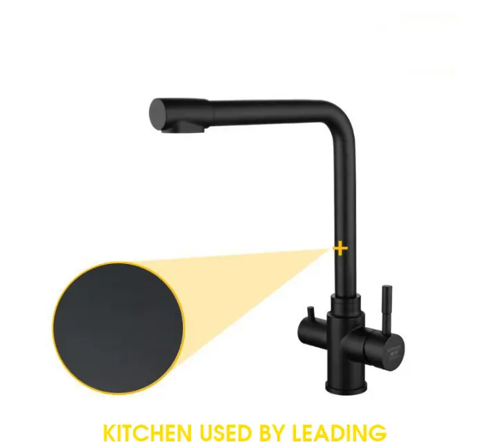 Modern Brass double Handle Matte Black Hot and Cold water Kitchen Faucet with Water Filtering