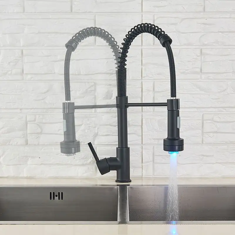 Led Color Changing Kitchen Faucet 304 Stainless Steel Pull Down Kitchen Sink Faucet single handle Mixer Tap