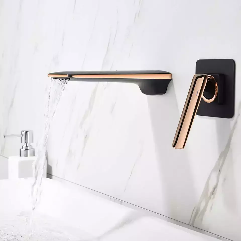 Hot and Cold Water Taps Wall Mounted Brass Basin Faucet Black Rose Gold Mixed for Bathroom