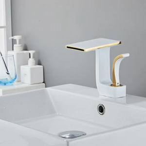 Modern luxury Black and gold faucet bathroom brass waterfall basin mixer faucet, Unique design