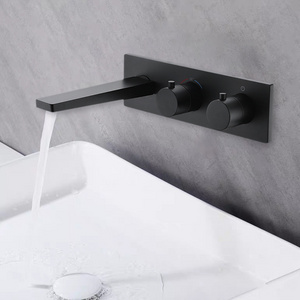 Contemporary in-wall faucet thermostatic feature High-end embedded concealed black faucet basin countertop basin