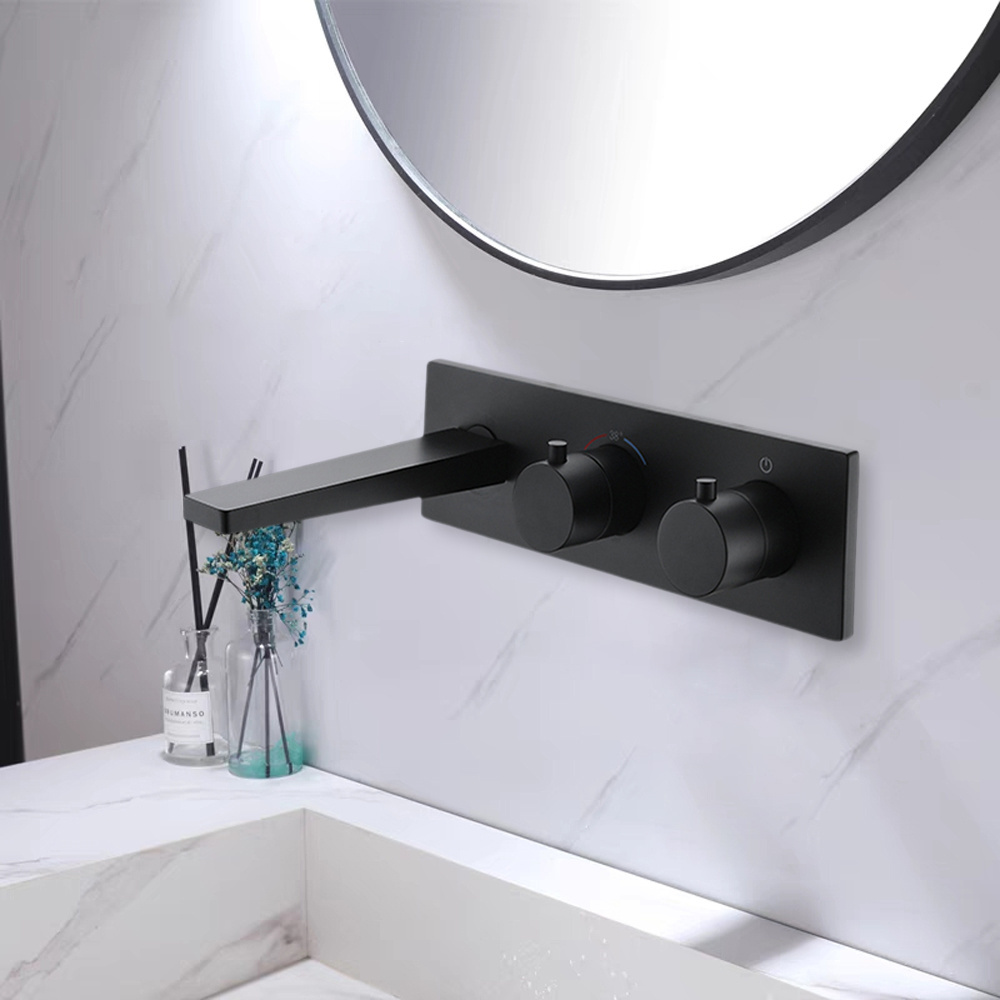 Contemporary in-wall faucet thermostatic feature High-end embedded concealed black faucet basin countertop basin