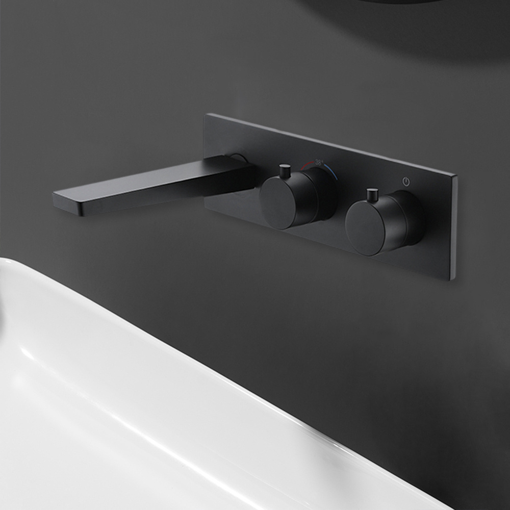 Contemporary in-wall faucet thermostatic feature High-end embedded concealed black faucet basin countertop basin