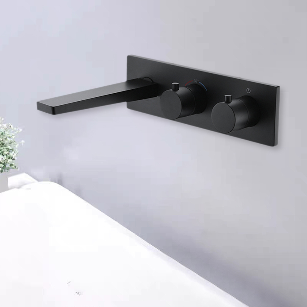 Contemporary in-wall faucet thermostatic feature High-end embedded concealed black faucet basin countertop basin