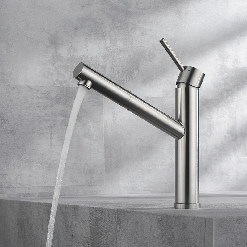 Brushed Silver Art Pull out bidet  Mixer Tap Deck Mounted SUS304 Waterfall bidet Faucet