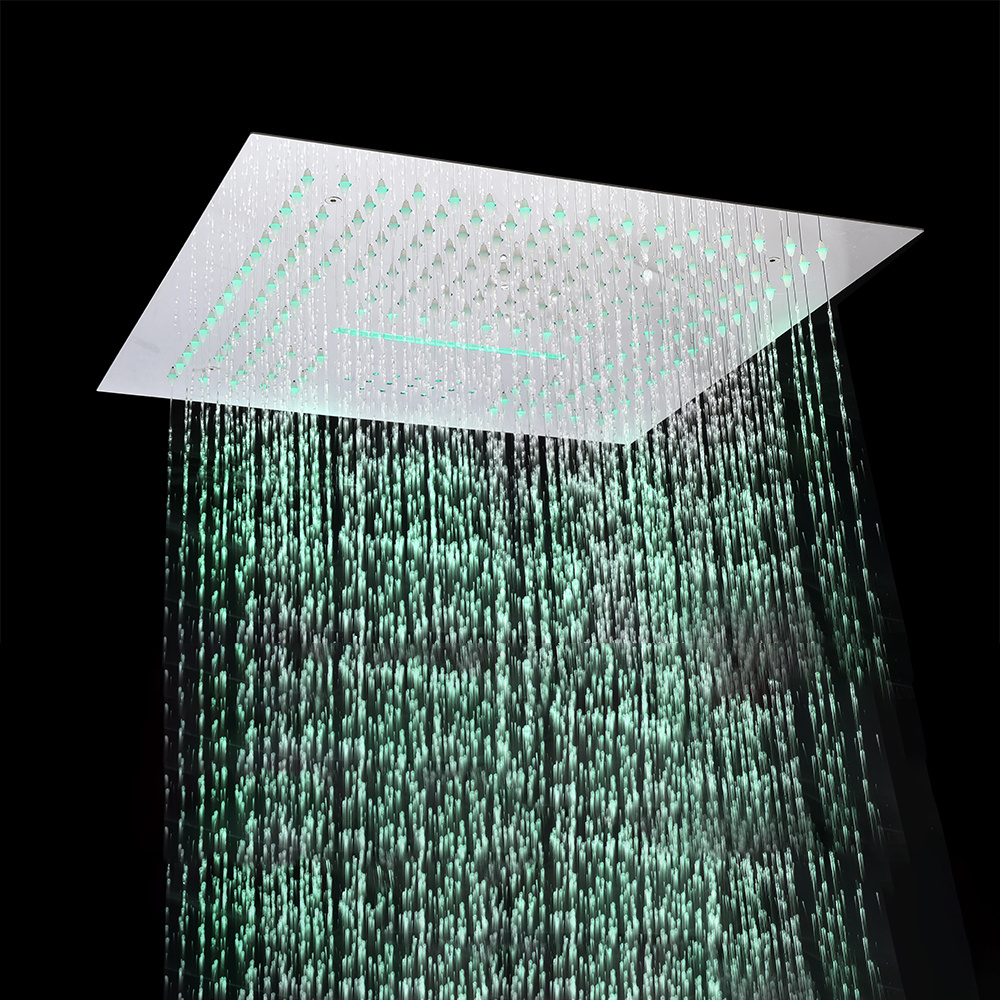 Bathroom led rainfall shower set 4 Function embed ceiling rain showerhead set thermostatic diverter valve with massage body jets