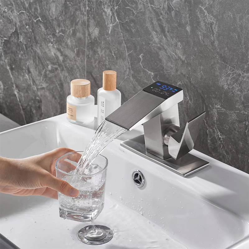 Modern Intelligent Digital Display Waterfall Taps Sink Faucet Basin Faucets Bathroom Faucet Hot and Cold Water Mixer