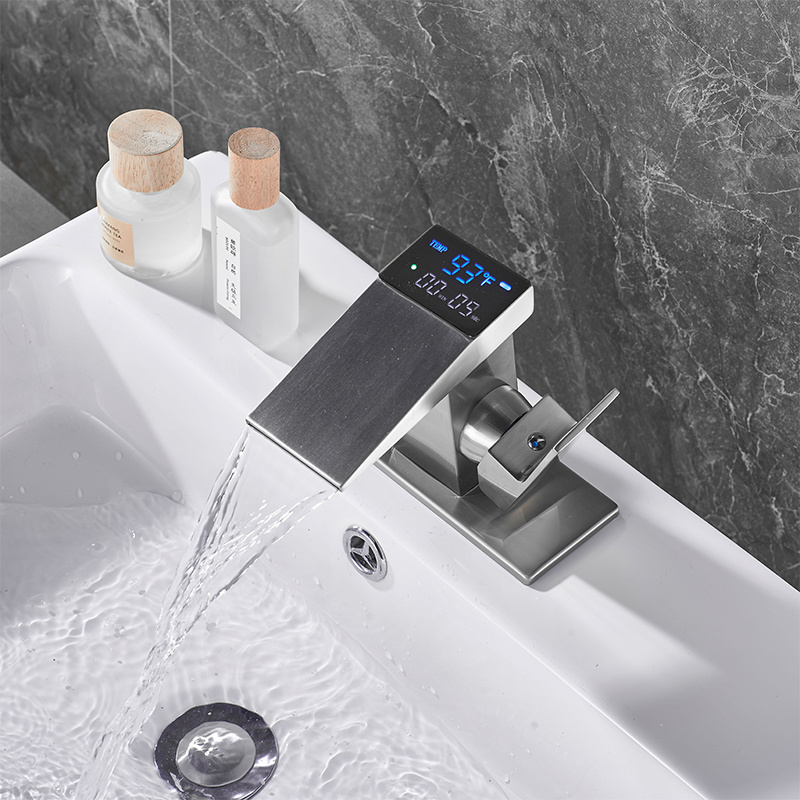 Modern Intelligent Digital Display Waterfall Taps Sink Faucet Basin Faucets Bathroom Faucet Hot and Cold Water Mixer