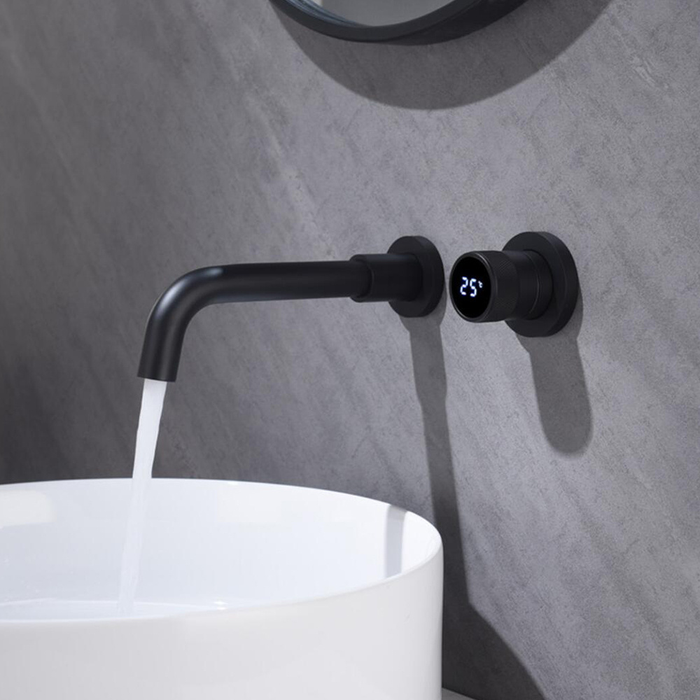 Hot selling Black Brass Digital Display Wall Mounted Bathroom Basin Mixer Concealed Faucet for Basin Tap