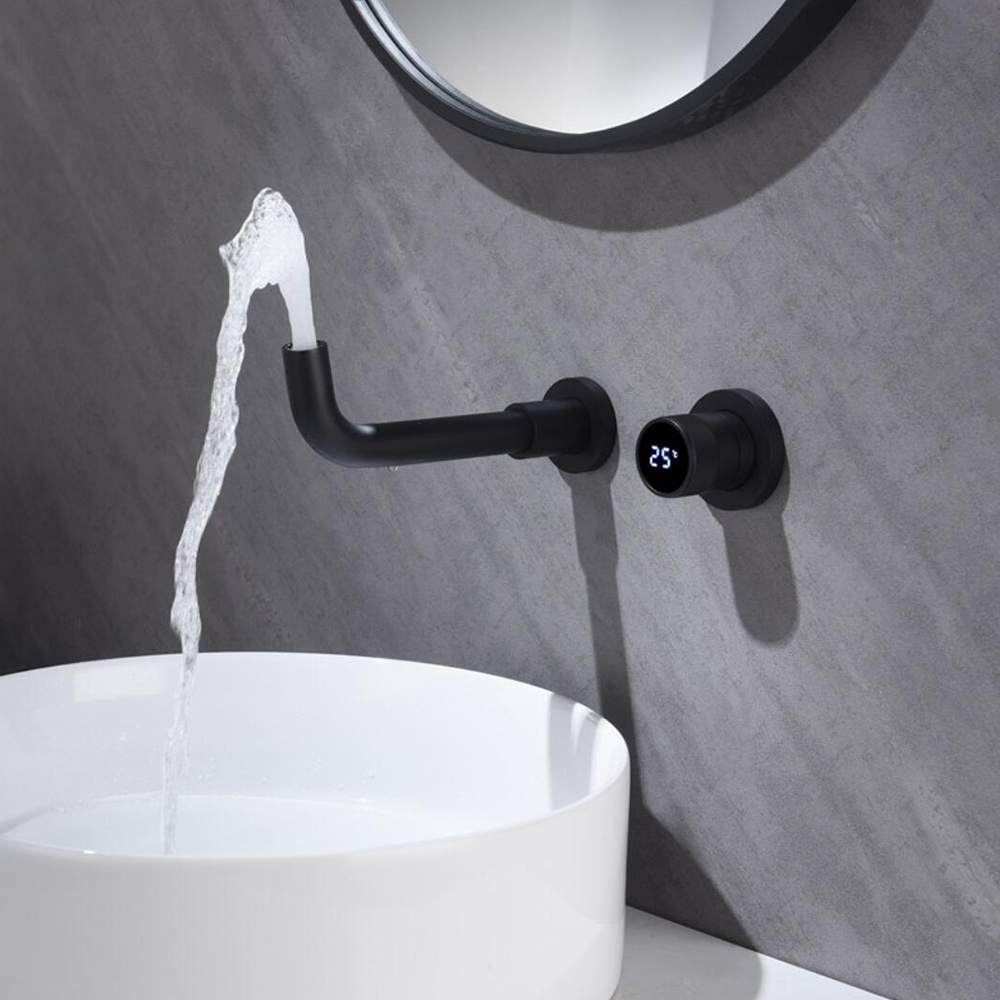 Hot selling Black Brass Digital Display Wall Mounted Bathroom Basin Mixer Concealed Faucet for Basin Tap