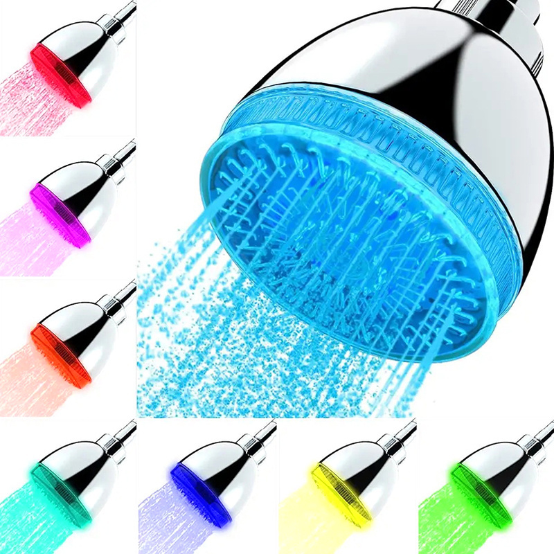 High Pressure Adjustable Rain ShowerHead 7 Color Flash Light Automatically Changing LED Shower Head with Led Lights