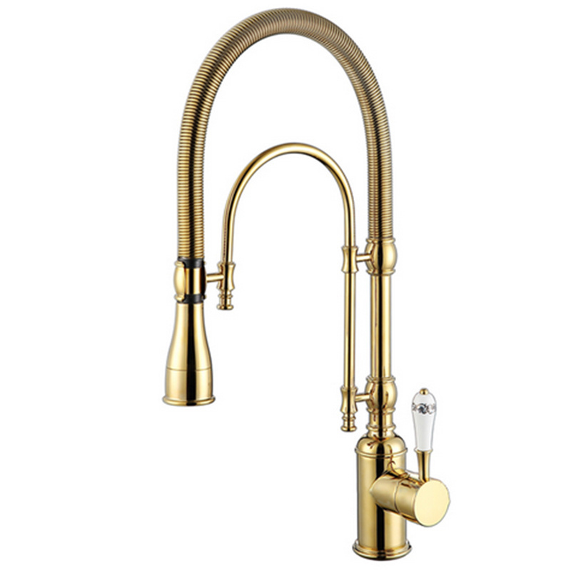 Hot Selling High Quality Gold Hot & Cold Copper 360 Degree Modern Polished Brass Kitchen Sink Faucet