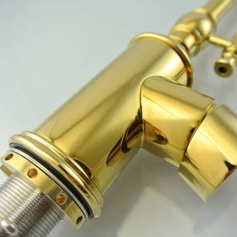 Hot Selling High Quality Gold Hot & Cold Copper 360 Degree Modern Polished Brass Kitchen Sink Faucet