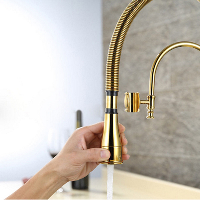 Hot Selling High Quality Gold Hot & Cold Copper 360 Degree Modern Polished Brass Kitchen Sink Faucet