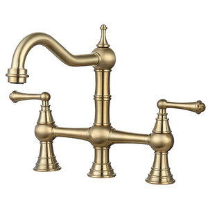 Classic vintage 10 Inch bridge faucet gold brass two handles Kitchen Sink Faucet for kitchen