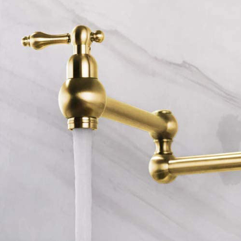 Pot Filler Water Sink Tap Brushed Gold kitchen faucet wall mounted kitchen faucet Rotate Folding Spout H59 Brass Modern