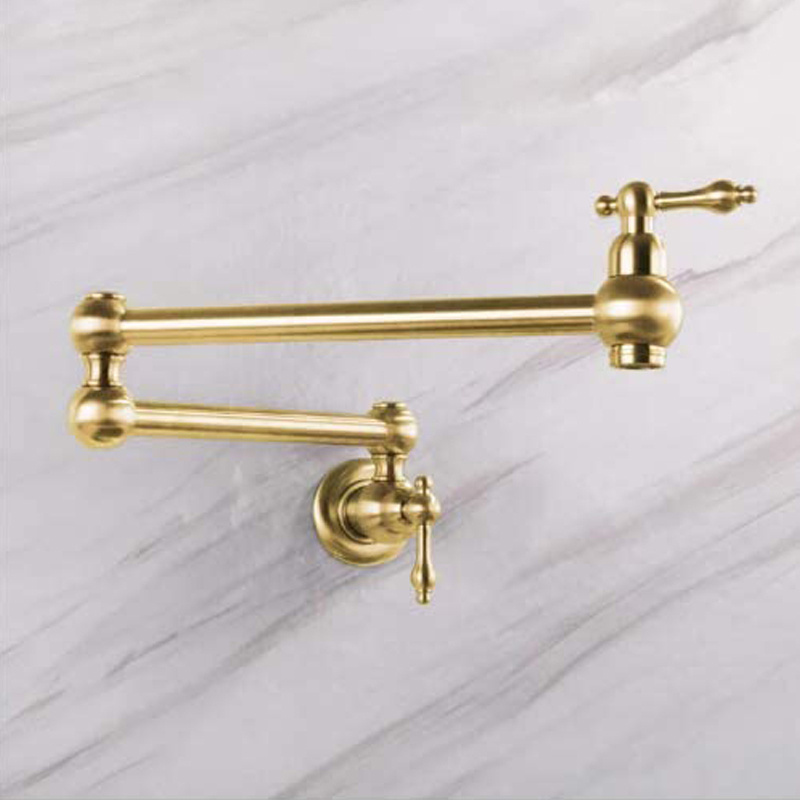 Pot Filler Water Sink Tap Brushed Gold kitchen faucet wall mounted kitchen faucet Rotate Folding Spout H59 Brass Modern