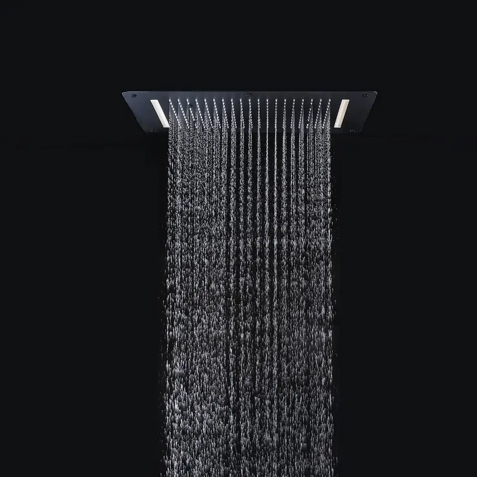 Large Thermostatic Black Shower System Multi-Functions Complete Shower Set  Mixer Faucet With 28*15 Inches Ceiling Shower Head