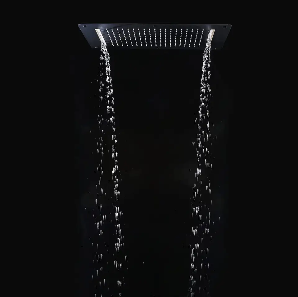 Large Thermostatic Black Shower System Multi-Functions Complete Shower Set  Mixer Faucet With 28*15 Inches Ceiling Shower Head