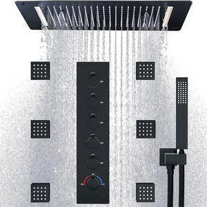 Large Thermostatic Black Shower System Multi-Functions Complete Shower Set  Mixer Faucet With 28*15 Inches Ceiling Shower Head