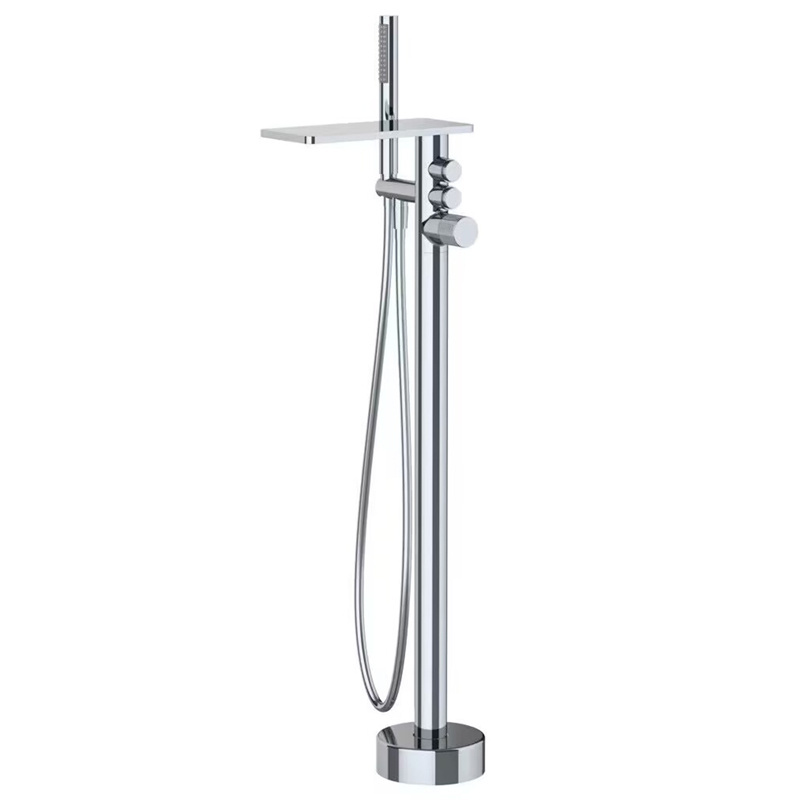 Modern Floor standing Waterfall Bathtub sets Chrome Floor Mount Brass Single Handle Bathroom Brushed bathtub Faucets