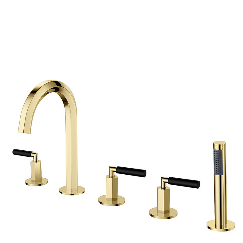 Simple 5 pcs Set Full Brass Deck Mount Three Handle Bathroom Basin Mixer Faucet Water Spring Rainfall Bathroom Faucet