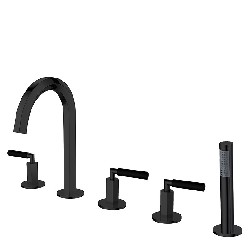 Simple 5 pcs Set Full Brass Deck Mount Three Handle Bathroom Basin Mixer Faucet Water Spring Rainfall Bathroom Faucet